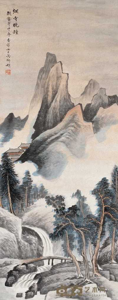 吴杏芬 烟寺晚钟 立轴 126.5×50cm